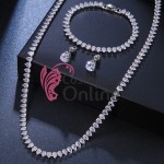 Colier cu cercei AS02MM Argintiu cu pietre din zircon + Bratara